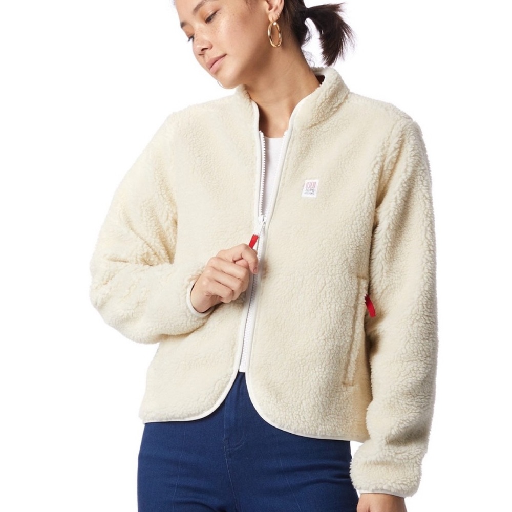 Topo Designs Reversible Cream Sherpa Jacket XXS